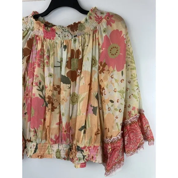 Aratta Silent Journey Daisy Floral Ruffled Cotton Blouse Off The Shoulder Large - Picture 4 of 14